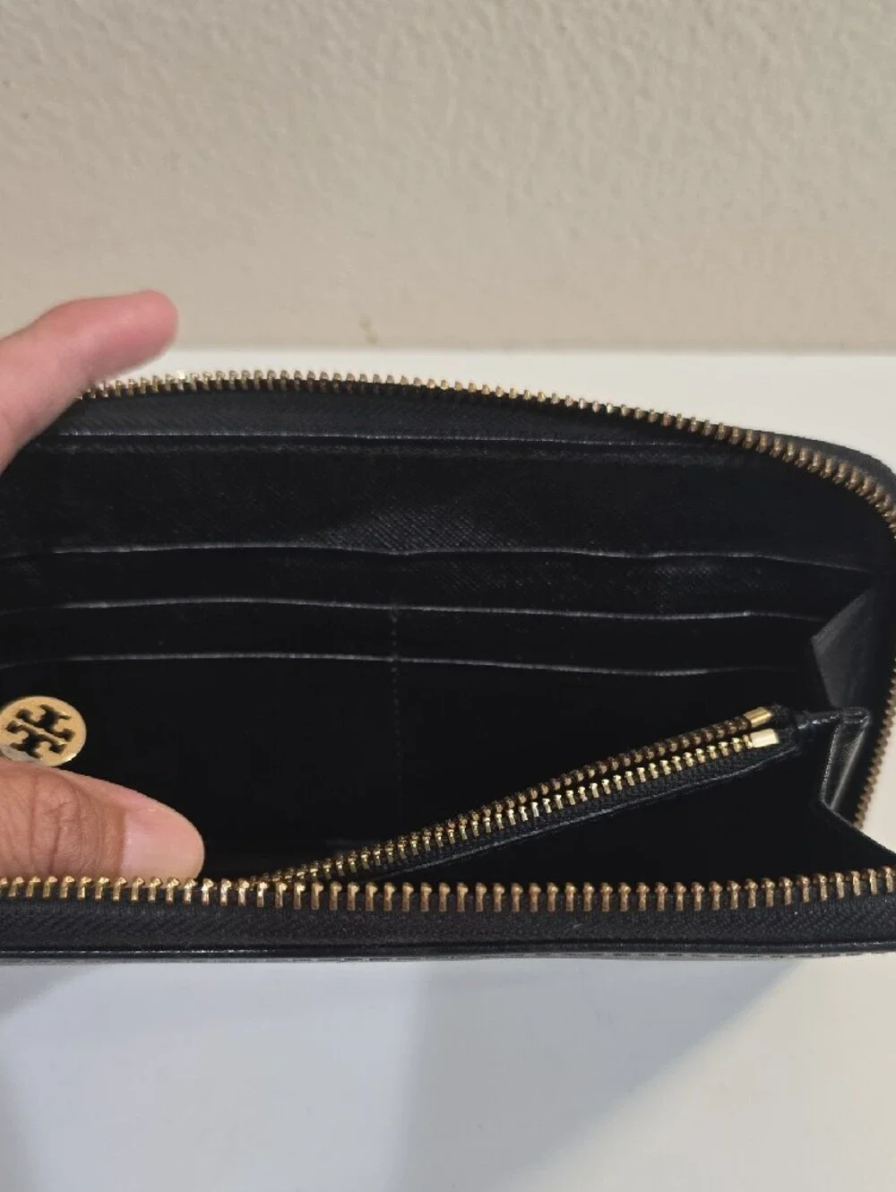Tory Burch Black Zip-Around Wallet with Gold Logo